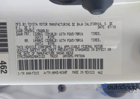 2016 Toyota Tacoma Trd Off Road z USA, uszkodzony, nr VIN 3TMCZ5AN5GM043122